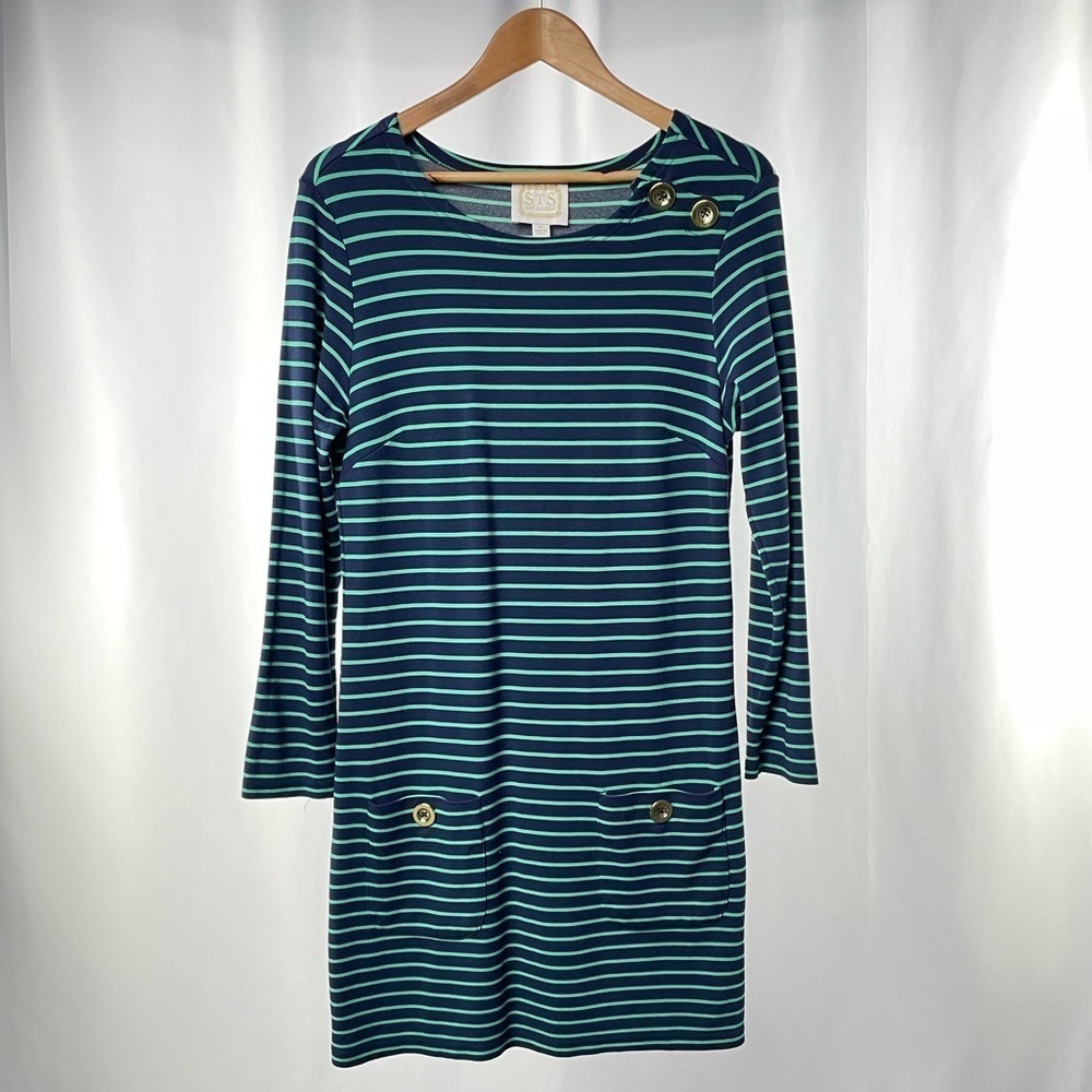Sails to Sable Long Sleeve Stripe Tunic Dress in Blue Size Medium